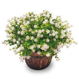 AevrBlos Artificial Fake Flowers Plants for Outdoor, 16 Bundles Faux Eucalyptus Flower UV Resistant Realistic for Planter Front Door Porch Patio White