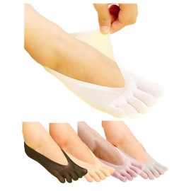 Kuuupiii Women's 5 Toe Cover Socks, Large Size, Socks, No Shallow Shoes, Invisible, Deep Shoes, Shallow Shoes, Mesh, Cool, Pumps, Office, Spring, Summer, Autumn, Deodorizing, Colorful 5 Pair Set 8.7 -