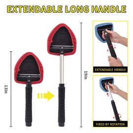 AutoEC Auto Car Windshield Cleaner, Extendable Handle Window Cleaner Brush Kit Comes with 4 Packs Washable and Reusable Pads（2 Wet Use 2 Dry Use）