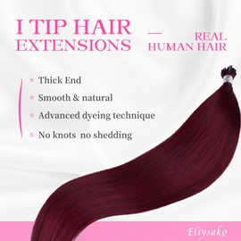Eliysako I Tip Hair Extensions Human Hair Blonde Itip hair Wine Red 18inch 50g/pack Itip Human Hair Extensions Real Soft Nature Cold Fusion For Women