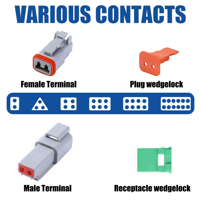 102PCS 2 Pin Way Deutsch DT Gray Connector 12 Set，Size