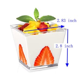 Mistari 50 Pack Clear Plastic Dessert Cups with Lids and Spoons, Mini Parfait Cups Pudding Cups for Cheesecake Yogurt Jello Mousse Snacks Fruit Trifle (8oz 240ml Square Cups)