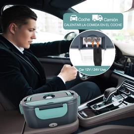 Fiambrera Eléctrica 3 En 1, 1.5l Caja de Almuerzo Eléctrica Enchufable Camión/Coche/Oficina Caja de Almuerzo de Calefacción Portátil 12V/ 24V/110V, Con 304 Tenedor de Acero Inoxidable, Cuchara