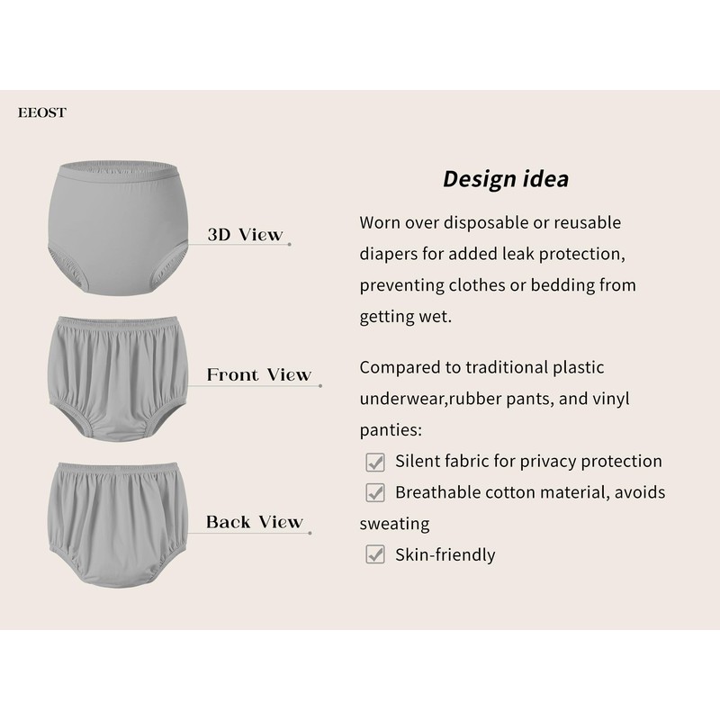 EEOST Adult Diaper Cover for Incontinence Noiseless Leak-Protection Underwear Plastic