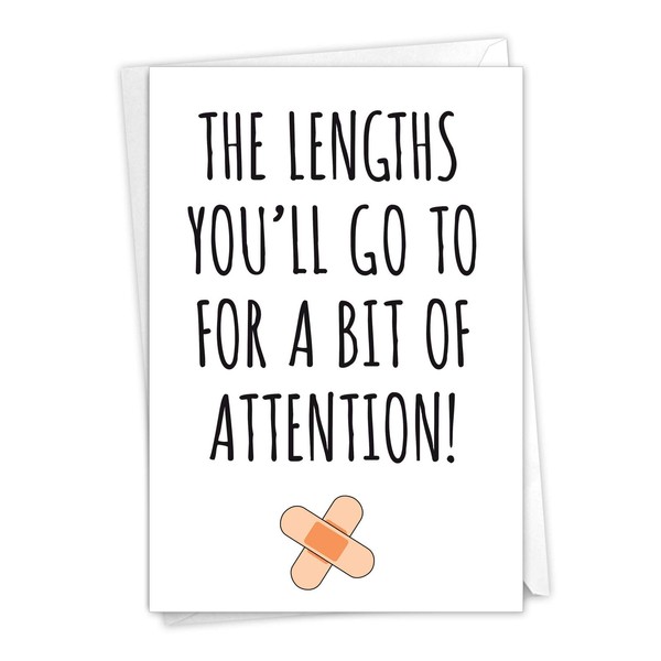 NobleWorks - 1 Funny Get Well Card with Envelope - Sarcastic Feel Better Greeting, Unwell Joke Notecard for Friends - Lengths You'll Go C9297GWG