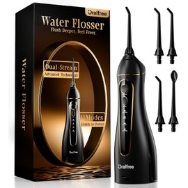 Oralfree Water Flosser Teeth Pick - Dental Cordless Portable Floss Picks Rechargeable Travel Pik Irrigation Cleaner IPX7 Waterproof Oral Irrigator Electric Flossing Machine for Home Teeth Cleaning