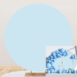 OERJU 7.2x7.2ft Blue Round Backdrop Cover Baby Blue Circle Photography Background Solid Color Round Stand Backdrop Baby Shower Birthday Party Decorations Adult Kids Portrait Photo Booth Props