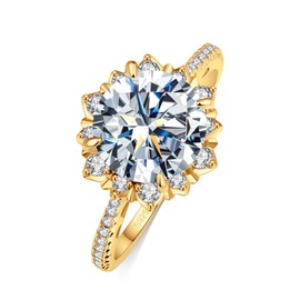 Bagutta Pavone 1.5CT Women's Moissanite Engagement Rings Clarity Moissanite Rings Promise Wedding Rings for Women 925 Sterling Silver with 18K Yellow Gold plated Flower shape Rings Size10