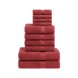 Superior Egyptian Cotton Pile 10 Piece Towel Set, Includes 2 Bath, 4 Hand, 4 Face Towels/Washcloths, Ultra Soft Luxury Towels, Thick Plush Essentials, Guest Bath, Spa, Hotel Bathroom, Red