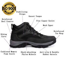 CC-Los Men's Waterproof Hiking Boots Outdoor Relaxed Fit Lightweight Black Size 9.5-10