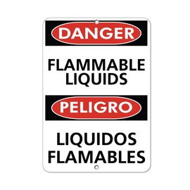 Aluminum Vertical Metal Sign Multiple Sizes Danger Flammable Liquids Peligro Liquidos Flamables and Hazmat All Over Weatherproof Street 18x24Inches