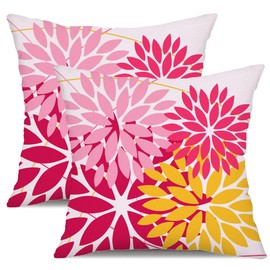 DFXSZ Outdoor Pillow Covers 18x18 Inch Set of 2 Pink Yellow flower Decorative Waterproof Summer Outdoor Pillow Covers Valentines pillow covers for Patio Funiture Garden Couch 168J