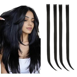 Clip In Human Hair Synthetic Hair Extension Highlights Streaks 26'' (4, Black)