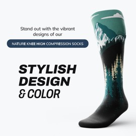 Outway Free Ride Knee High Compression Socks, Moisture-Wicking Athletic Tall Mens and Womens Knee High Socks with Arch Support, Colorful Design Knee High Socks for Women and Men, Size L/XL