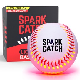 SPARK CATCH Light Up Baseball, Glow in The Dark Baseball, Sports Gear Accessories Gifts for Boys 8-15 Years Old, Kids Teens All Ages Gift Ideas (Impact-Activated Version) (Ruthless Red)
