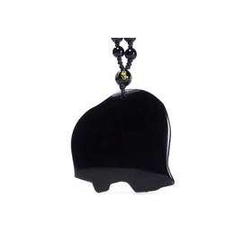 clin-yy Women's Necklaces Men's Necklaces 100% Pure Carved Natural Genuine Obsidian Howling Wolf Head Amulet Necklace Pendant (Extend Bead Chain Elephant)