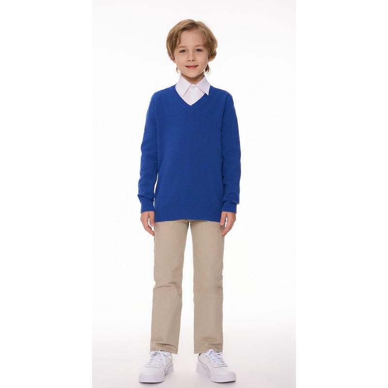 SMILING PINKER Boys' V-Neck Uniform Long Sleeve Knitted Basic Sweater,