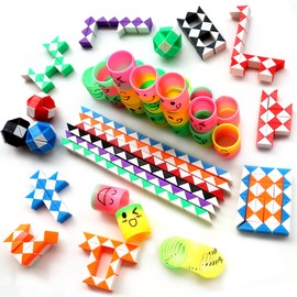 MUSUNFE 48 Pcs Party Bag Fillers for Kids, 24 Blocks Magic Snake Cube 24 Mini Springs Toy, Assorted Toys for Boys & Girls Birthday Party Gift Favours Game Prizes, Small Toys Classroom Rewards