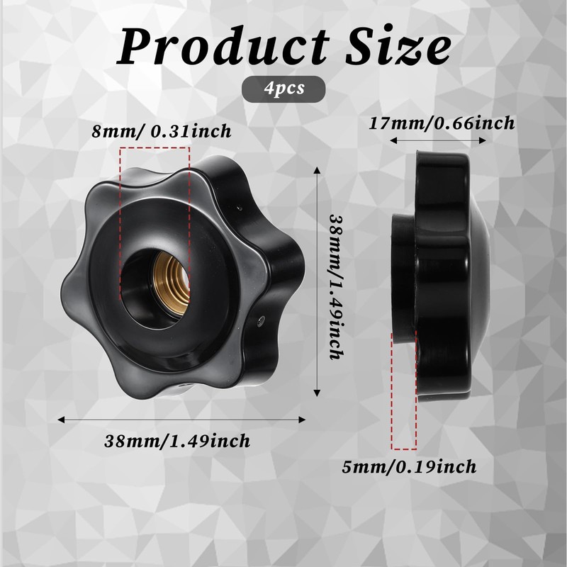 Set of 4 Star Grip Nuts M8, Star Nuts, Black