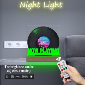 Tabletop Vinyl Record Stand Now Playing Light Up Wooden Base Vinyl Holder for Albums CD with Remote 7 Colors Change LED Night Light Creative Gifts for Music Enthusiast Home Decor Desktop Display