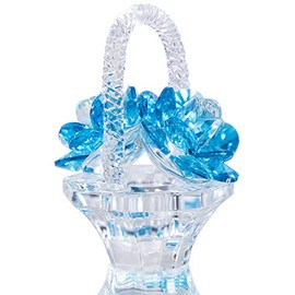 H&D HYALINE & DORA Crystal Flower Basket Figurine Collectable Ornaments Home Decor Tabletop Centerpiece Gift for Lady,Blue Color