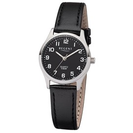 Regent Damen-Armbanduhr Elegant Analog Leder-Armband schwarz Quarz-Uhr Ziffernblatt schwarz UR2113416
