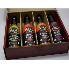 Fresco Sauce - Hot Sauce Lover Gift Box 4 Pack - Fire Roasted Pepper Blend - Citrus Fresno & Garlic - Chipotle & Habanero - Ghost Berry