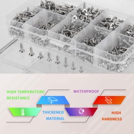 1080 Pieces Small Self-Tapping Screws, M2/M2.5/M3 Wood Screws, 6 mm/8 mm/10 mm Flat Head Cross Head Tapping Screws Set for Office Equipment, Wooden Furniture (Silver)