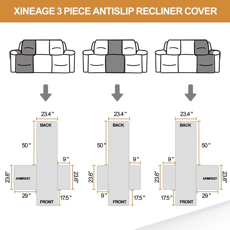 XINEAGE Water Resistant Recliner Cover, 3 Seat Sofa Covers with