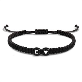 EVEMATE Bracelet with Letter and Heart for Friends and Couples - Initial A-Z Name - Braided Friendship Bracelet for Women, Men and Children, Adjustable, Cotton, No Gemstone