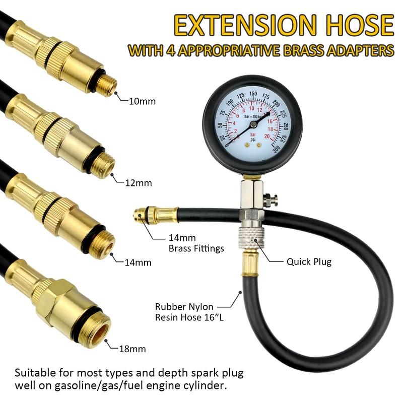 Awsuc Compression Meter Compression Tester Petrol Engine 0-20 Bar or