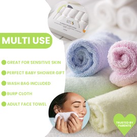 Jumpy Moo's JM Baby Washcloths - 100% Bamboo 10x10 Inch, Ultra Thick & Absorbent, Gentle on Delicate Skin, Premium Baby Face Cloth, Debarbouillette pour Bébé, Giftbox & Laundry Bag Included 8 Pack, Green & White