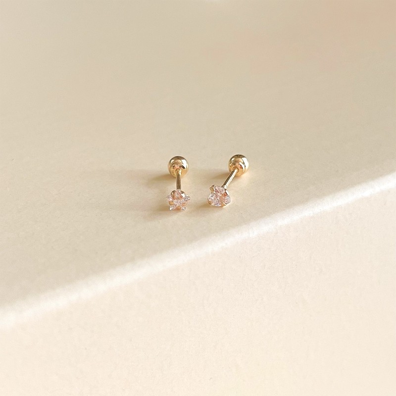 14k daily cubic shape piercing 2 types of earrings thickness