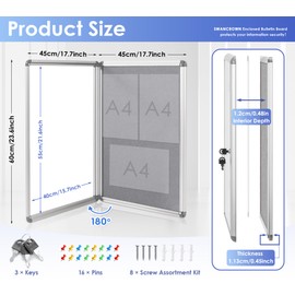 S SWANCROWN Enclosed Bulletin Board 24x18 in, Lockable Grey Felt Board Wall Display Case for Office School Home