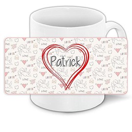 Liebestasse mit Namen Patrick und schönem Love-Motiv mit Herzen - Keramiktasse Freundschafts-Tasse