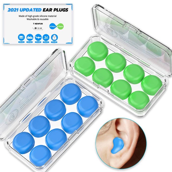 [Latest 2021] Ear Plugs for Sleeping Swimming, 8 Pair Reusable Silicone Moldable Noise Cancelling Earplugs for Shooting Range, Swimmers, Snoring, Concerts, Airplanes, Travel, Work, Studying
