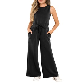 CharmWM Girls Casual Jumpsuit Kids Fashion Sleeveless Elastic Waist Wide Leg Pants Rompers One Piece Outfits