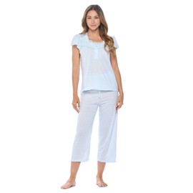 Casual Noches de la mujer Lace Cap Sleeve Capri Pajama Set, Punto Azul, 3X