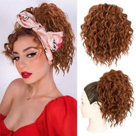 Adancyler Messy Bun Hair Piece Yaki Textured Sweet Loose Wavy Curly Hair Bun Short Drawstring Ponytail Extensions Hair Toppers Synthetic Hairpieces Pony Tails Hair Extensions for Women(Auburn Brown)