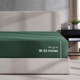Nestl Extra Deep Pocket King Size Sheet, Dark Green, 1800 Microfiber, Soft, Fits up to 24 Inch Mattress
