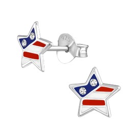 USA American Star Earrings - 925 Sterling Silver with Crystal Stones Independence Day