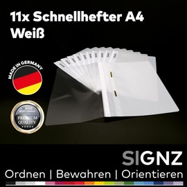 SIGNZ File Folder DIN A4, Sturdy, Pack of 11, White, Transparent Cover, CO2 Neutral, Made from Recyclable Plastic (PP), FSC Mix 70%, Made in Germany