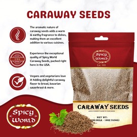 Spicy World Caraway Seeds 1 LB Bulk Bag (16oz) | Premium Whole Caraway Seeds for Rye Bread, Sauerkraut & Cooking | Aromatic Gourmet Caraway Spice