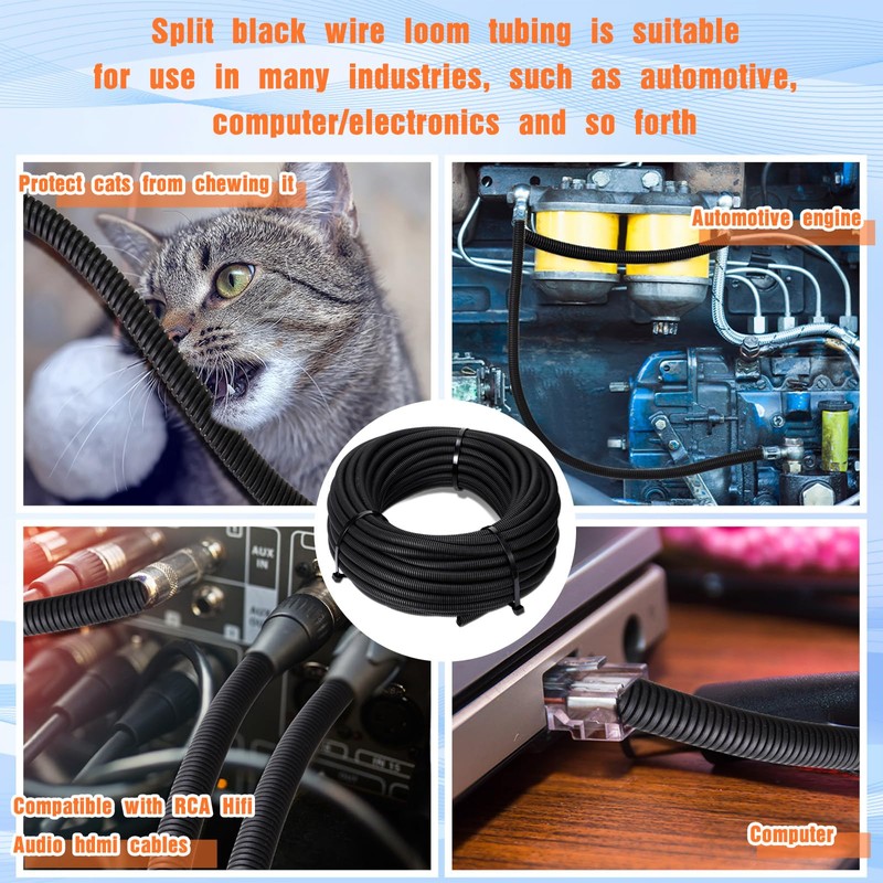 Sasylvia 3/8" X 500 ft Split Wire Loom Cord Protector