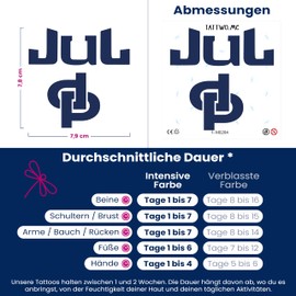 Tattwo.me Temporary Tattoos for Adults and Kids 2 Weeks Waterproof - Jul - Vegetable Ink - EU Cosmetic Certificate - (M0284)