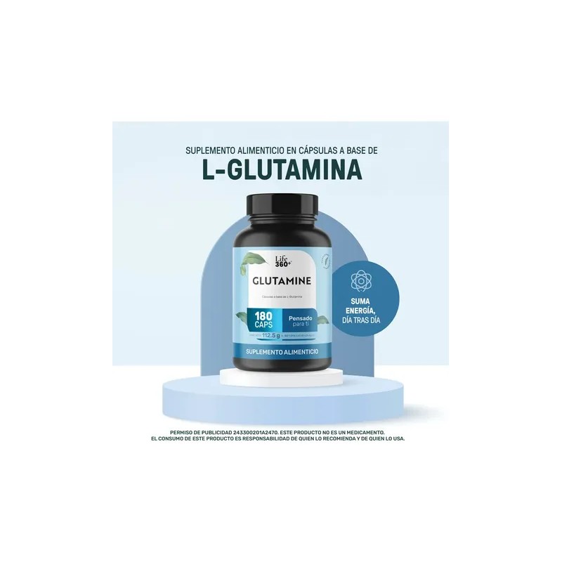 L-glutamina Life360+ Pure Glutamine 180 Cápsulas Magnesio Sin sabor