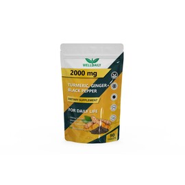 Turmeric Curcumin 2000mg Ginger & Black Pepper Extract High-Strength Anti-Inflammatory & Joint Support Supplement, UK Made Easy to Swallow Halal Kosher Vegan Approved 90 Tablets