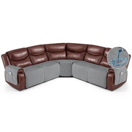 KinCam Waterproof Sectional Couch Covers, Oversized Recliner Sofa Covers for Reclining L Shape Couch, Non Slip Couch Cover for Sectional Sofa Washable Slipcover (5 Seat Recliner Cover, Light Gray)