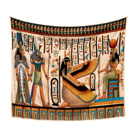 CoolChange Tapestry with Egyptian Painting and Hieroglyphs | Wall Picture of Egyptian Gods | Representation with Isis and Hathor | 145 x 130 cm