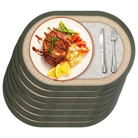 DSIOHFEI Faux Leather Placemats Set of 6, 12 * 16 Inch Non-Slip Oval Faux Leather Table Mats, Heat Stain Resistant for Dinning Room Decor, Individuals Washable Place Mats for Home Kitchen